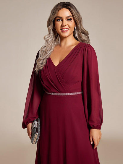 ever ESMÉE|V-Neck Long Sleeves Shiny Belt Chiffon Mother of the Bride Dress