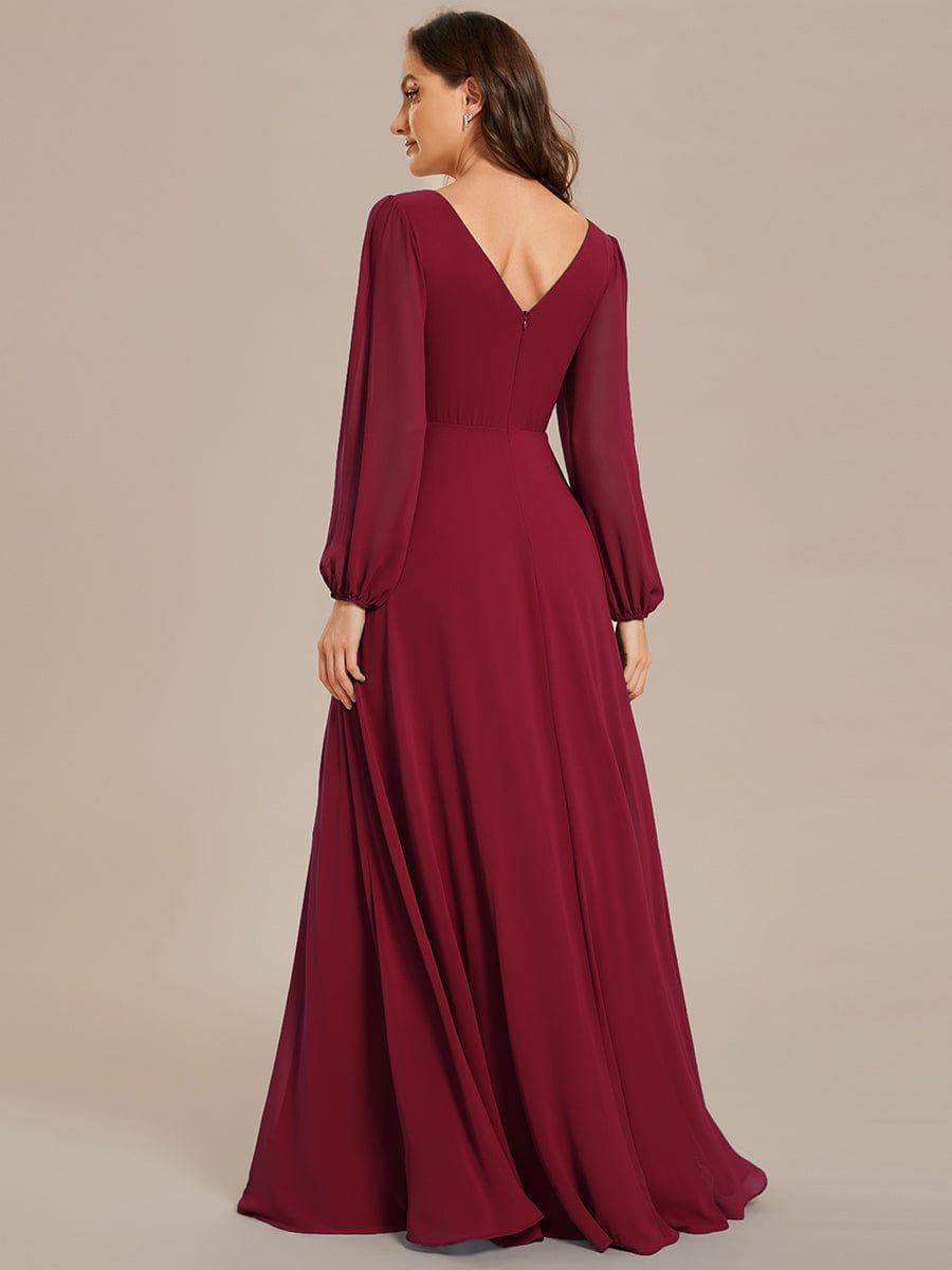 ever ESMÉE|V-Neck Long Sleeves Shiny Belt Chiffon Mother of the Bride Dress