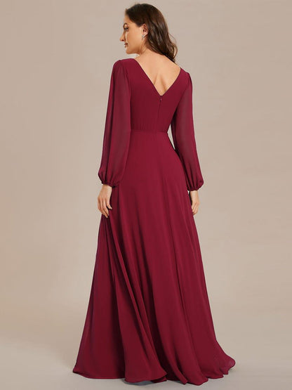 ever ESMÉE|V-Neck Long Sleeves Shiny Belt Chiffon Mother of the Bride Dress
