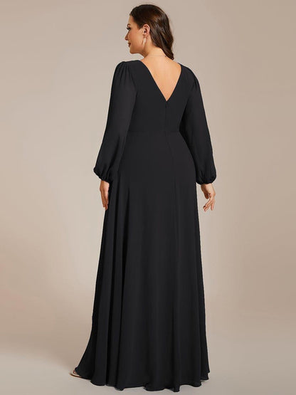 ever ESMÉE|V-Neck Long Sleeves Shiny Belt Chiffon Mother of the Bride Dress