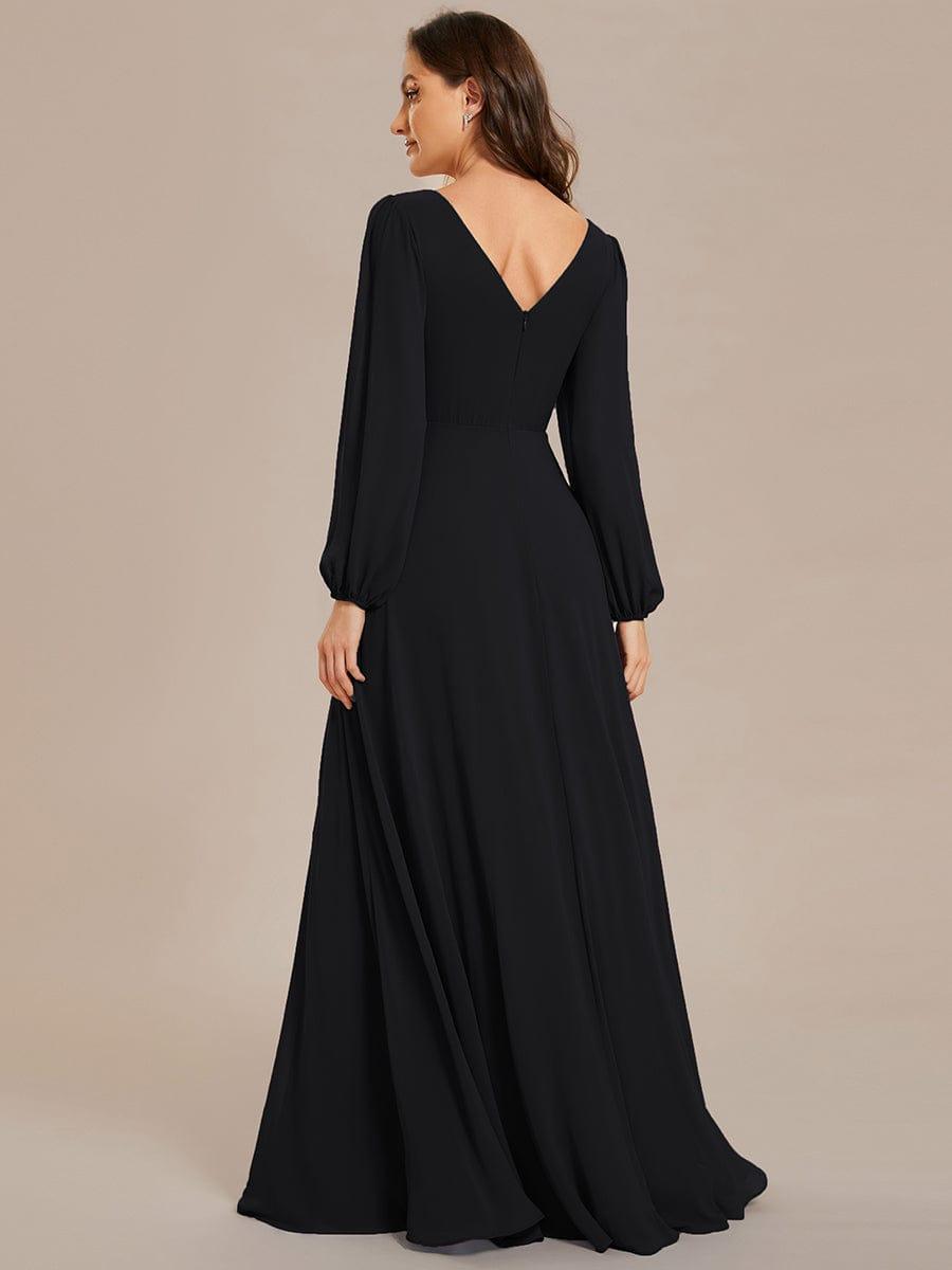 ever ESMÉE|V-Neck Long Sleeves Shiny Belt Chiffon Mother of the Bride Dress