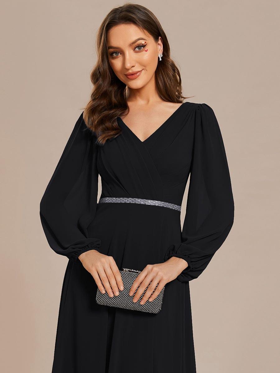 ever ESMÉE|V-Neck Long Sleeves Shiny Belt Chiffon Mother of the Bride Dress