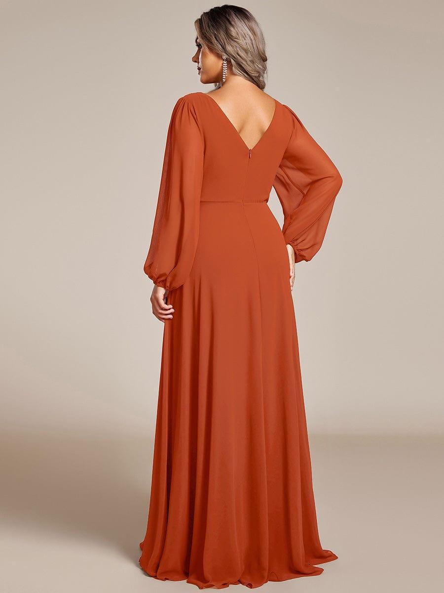 ever ESMÉE|V-Neck Long Sleeves Shiny Belt Chiffon Mother of the Bride Dress