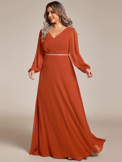 ever ESMÉE|V-Neck Long Sleeves Shiny Belt Chiffon Mother of the Bride Dress