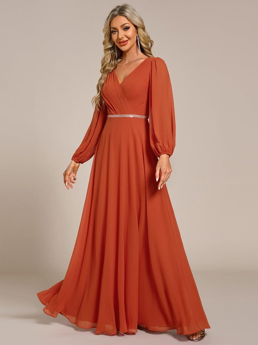 ever ESMÉE|V-Neck Long Sleeves Shiny Belt Chiffon Mother of the Bride Dress
