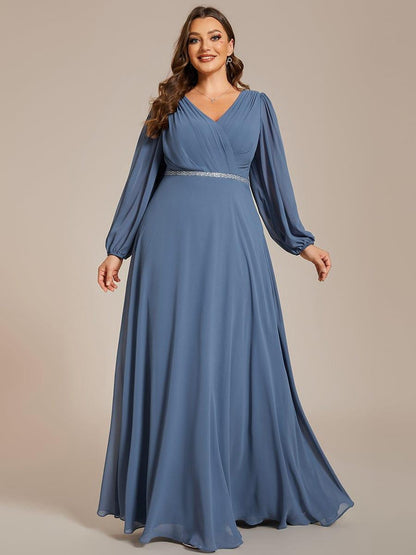 ever ESMÉE|V-Neck Long Sleeves Shiny Belt Chiffon Mother of the Bride Dress