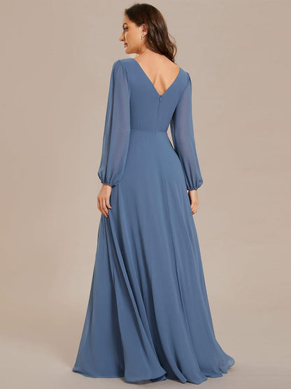ever ESMÉE|V-Neck Long Sleeves Shiny Belt Chiffon Mother of the Bride Dress