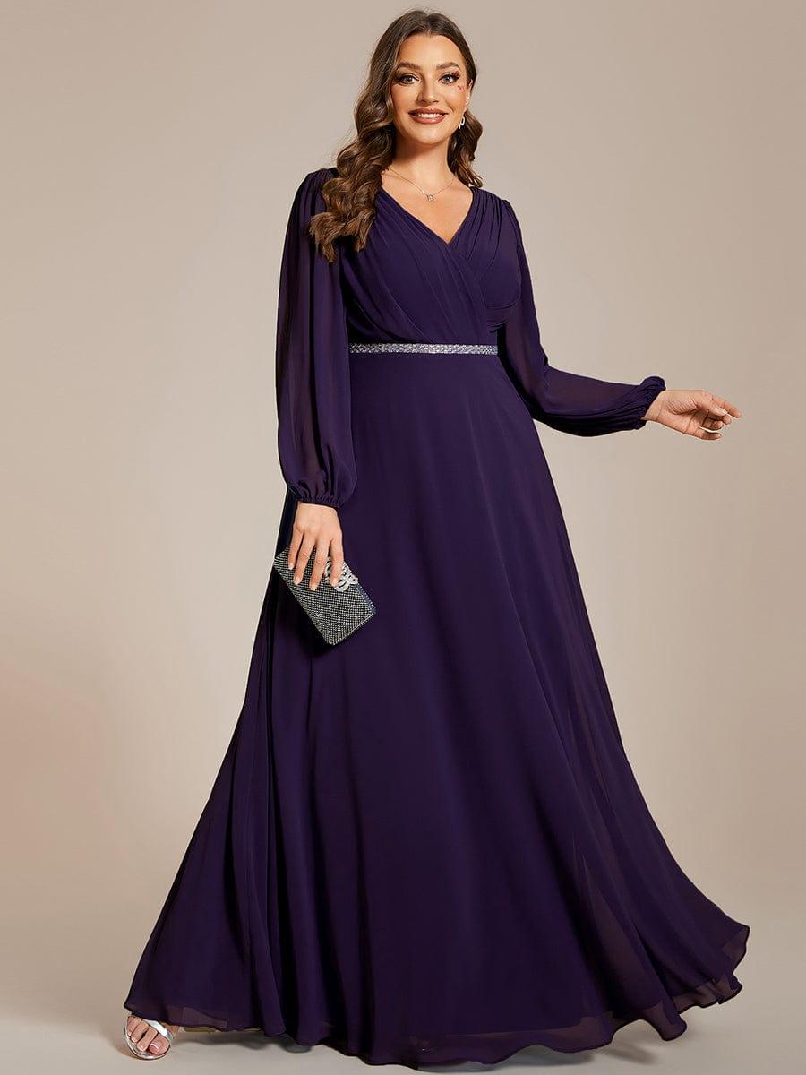 ever ESMÉE|V-Neck Long Sleeves Shiny Belt Chiffon Mother of the Bride Dress