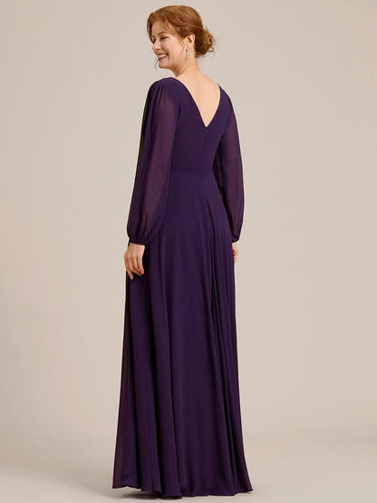 ever ESMÉE|V-Neck Long Sleeves Shiny Belt Chiffon Mother of the Bride Dress