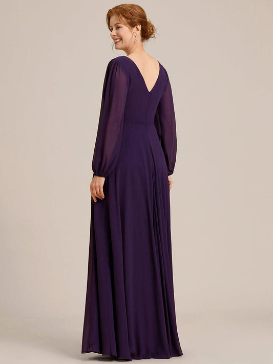ever ESMÉE|V-Neck Long Sleeves Shiny Belt Chiffon Mother of the Bride Dress