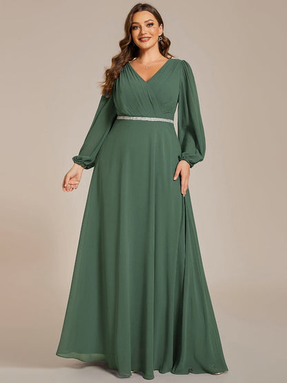 ever ESMÉE|V-Neck Long Sleeves Shiny Belt Chiffon Mother of the Bride Dress