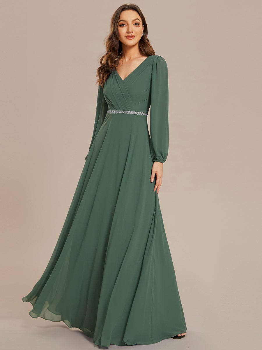 ever ESMÉE|V-Neck Long Sleeves Shiny Belt Chiffon Mother of the Bride Dress