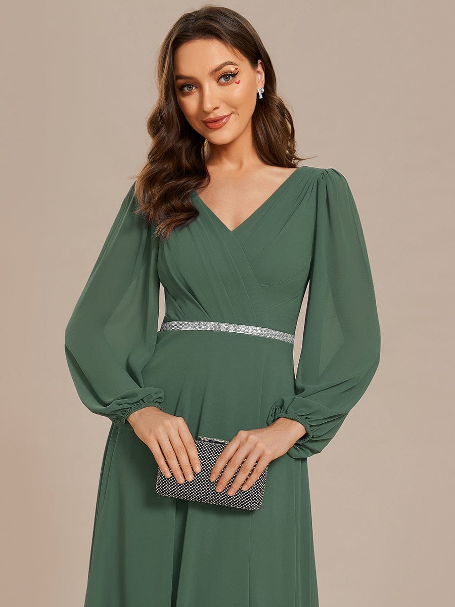 ever ESMÉE|V-Neck Long Sleeves Shiny Belt Chiffon Mother of the Bride Dress
