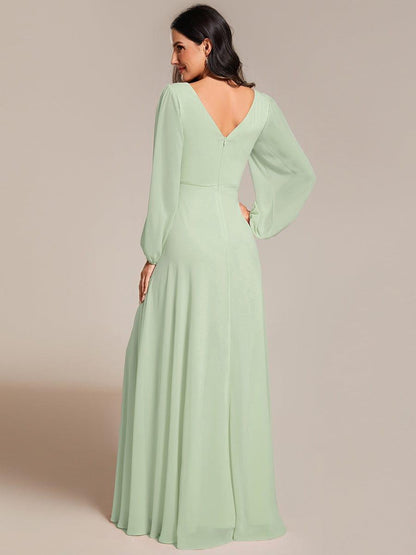 ever ESMÉE|V-Neck Long Sleeves Shiny Belt Chiffon Mother of the Bride Dress