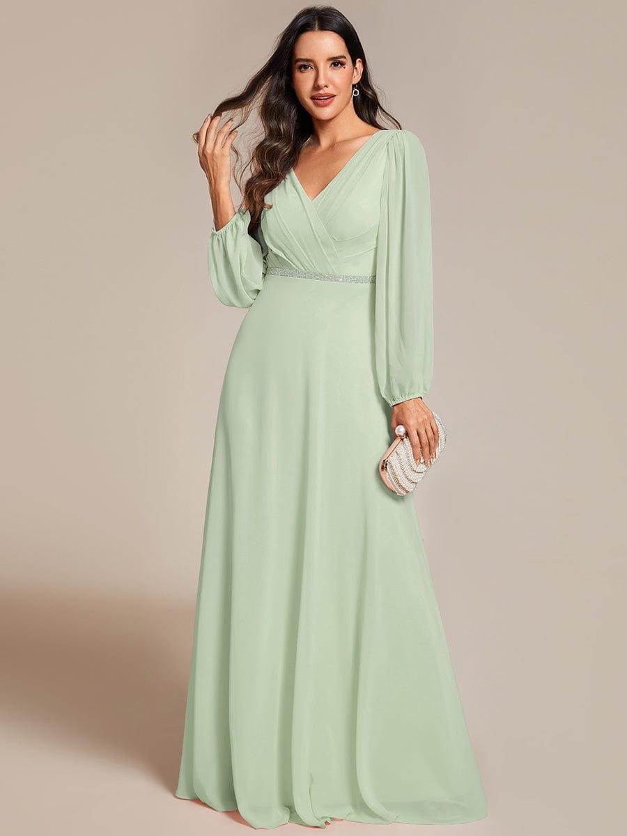 ever ESMÉE|V-Neck Long Sleeves Shiny Belt Chiffon Mother of the Bride Dress