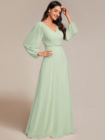 ever ESMÉE|V-Neck Long Sleeves Shiny Belt Chiffon Mother of the Bride Dress