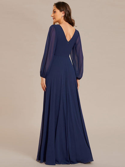 ever ESMÉE|V-Neck Long Sleeves Shiny Belt Chiffon Mother of the Bride Dress
