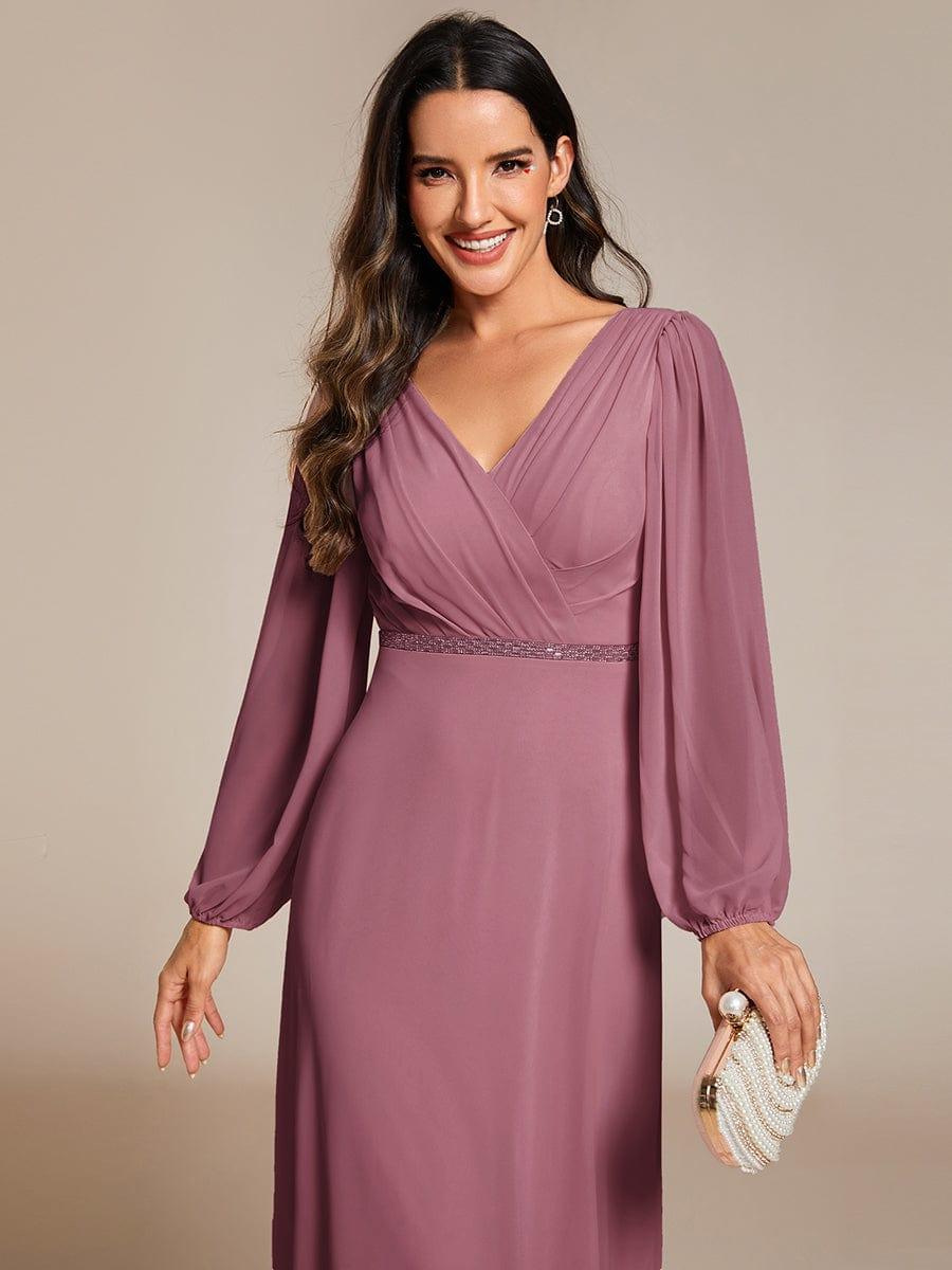 ever ESMÉE|V-Neck Long Sleeves Shiny Belt Chiffon Mother of the Bride Dress