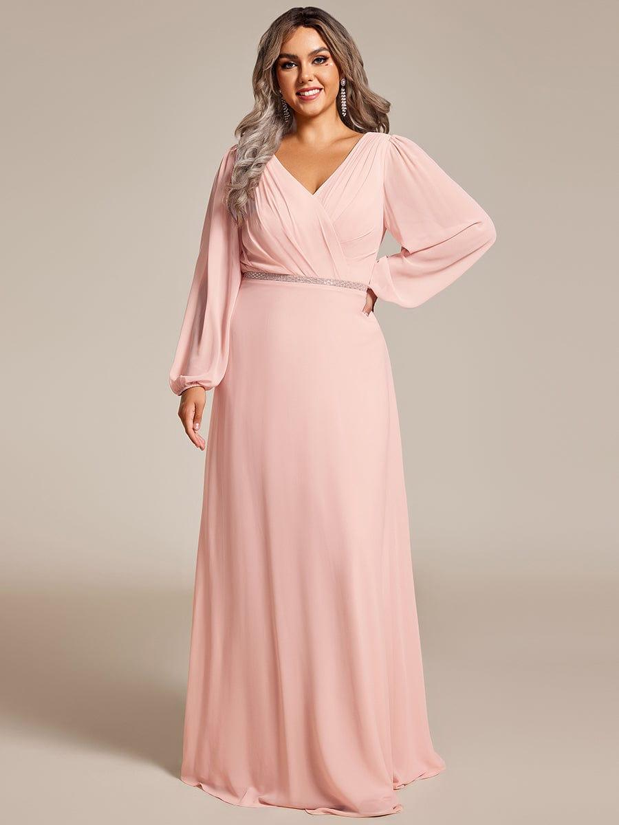 ever ESMÉE|V-Neck Long Sleeves Shiny Belt Chiffon Mother of the Bride Dress