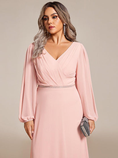 ever ESMÉE|V-Neck Long Sleeves Shiny Belt Chiffon Mother of the Bride Dress