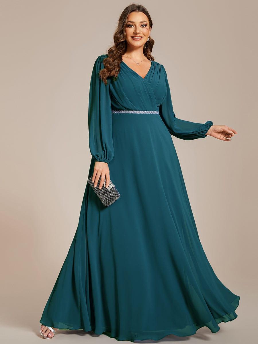 ever ESMÉE|V-Neck Long Sleeves Shiny Belt Chiffon Mother of the Bride Dress