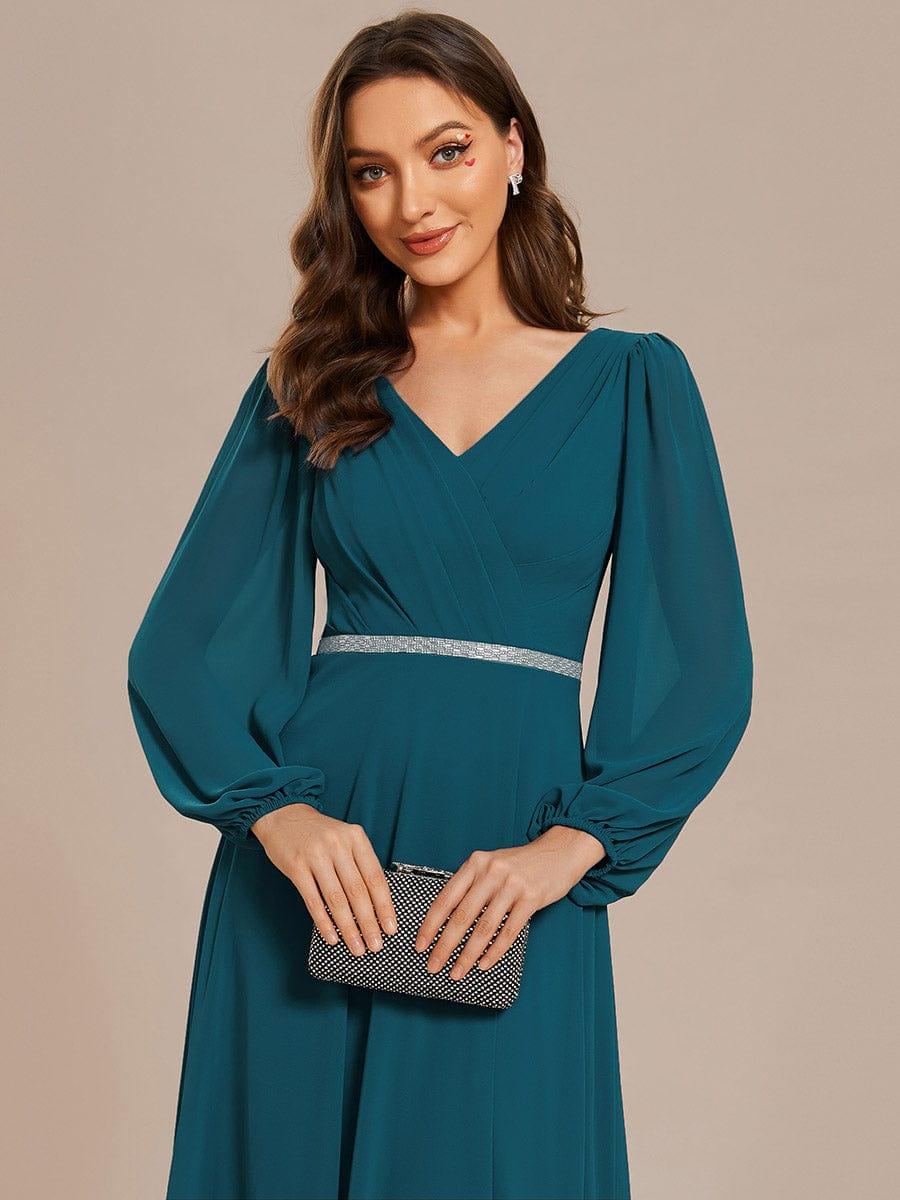 ever ESMÉE|V-Neck Long Sleeves Shiny Belt Chiffon Mother of the Bride Dress