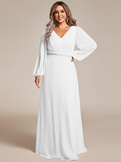 ever ESMÉE|V-Neck Long Sleeves Shiny Belt Chiffon Mother of the Bride Dress