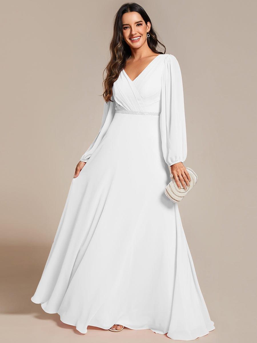 ever ESMÉE|V-Neck Long Sleeves Shiny Belt Chiffon Mother of the Bride Dress