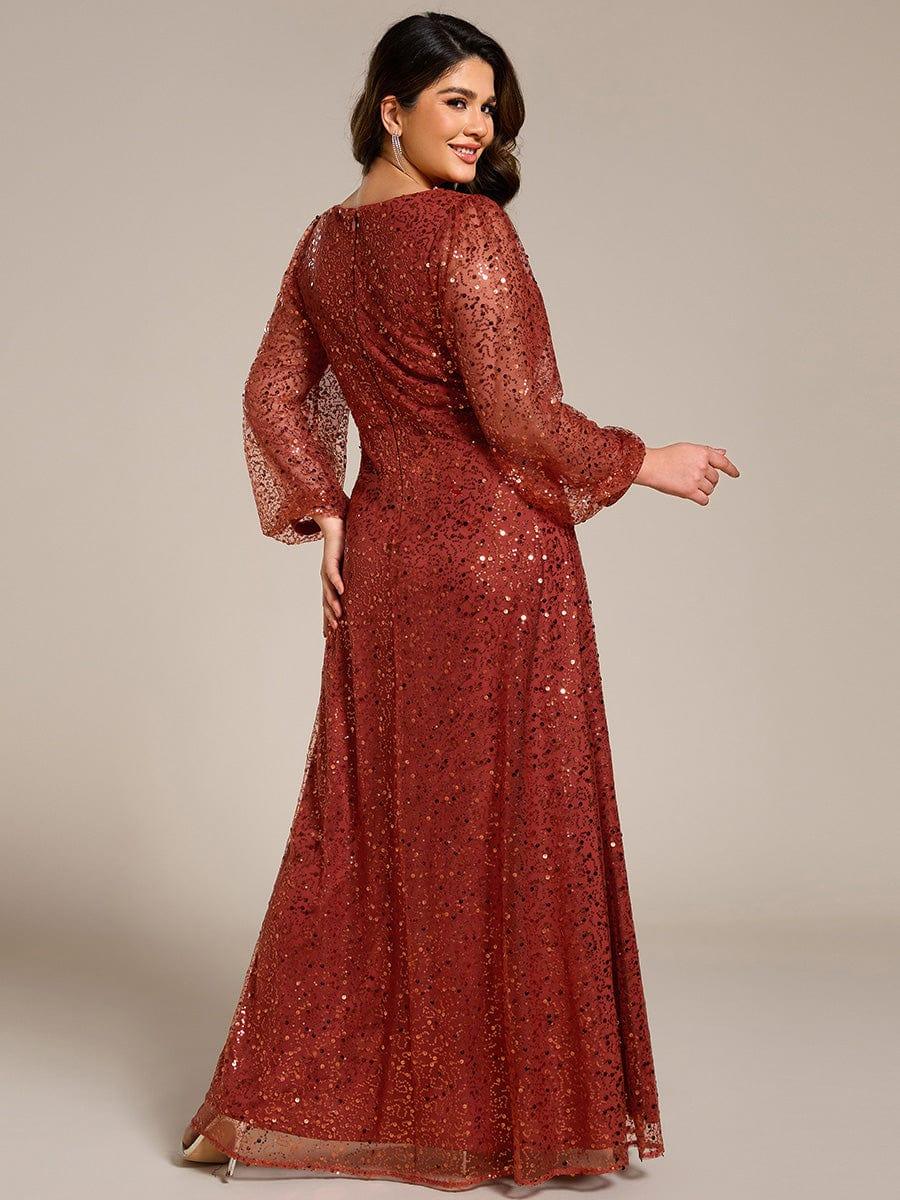 ever RAYVEN|Shimmering All Over V-Neck Long Lantern Sleeve Sequin A-Line Evening Dress