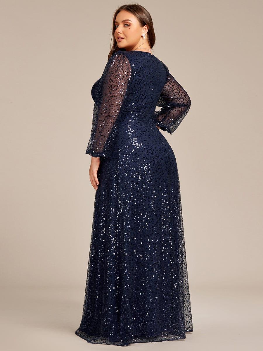 ever RAYVEN|Shimmering All Over V-Neck Long Lantern Sleeve Sequin A-Line Evening Dress