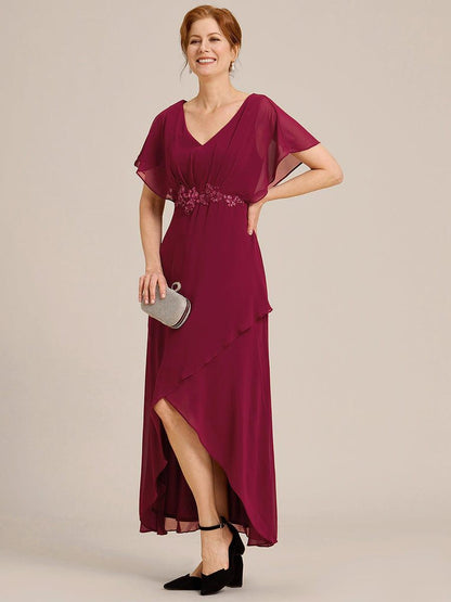 ever LILAS|Elegant A-line Waist Applique Ruffled Mother of the Bride Dress