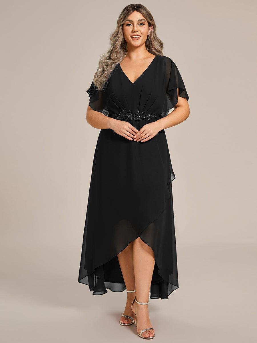 pretty LILAS|Plus Size Chiffon Midi A-Line Ruffle Sleeves Bridesmaid Dress