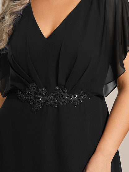 pretty LILAS|Plus Size Chiffon Midi A-Line Ruffle Sleeves Bridesmaid Dress