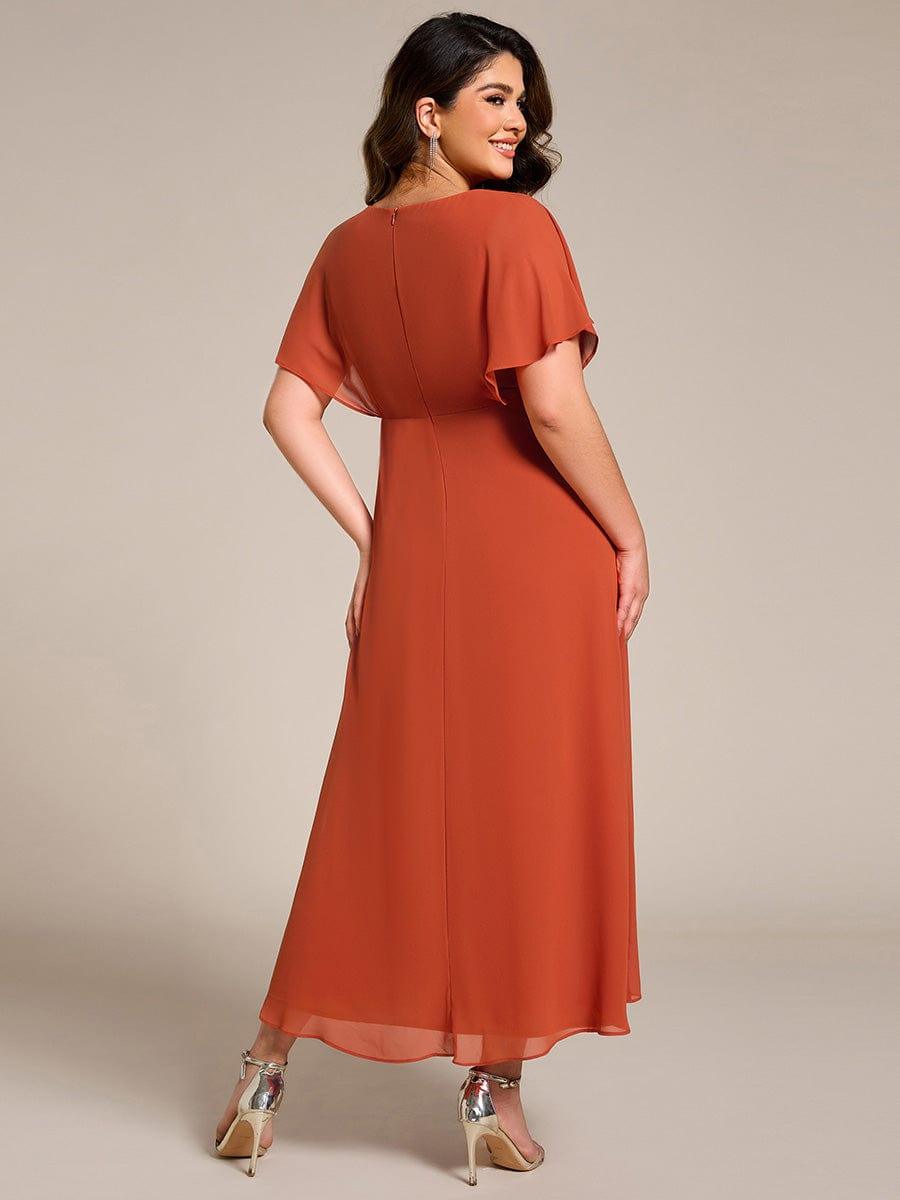 pretty LILAS|Plus Size Chiffon Midi A-Line Ruffle Sleeves Bridesmaid Dress