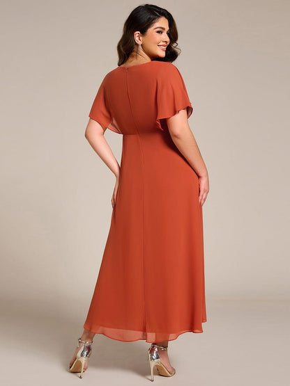 pretty LILAS|Plus Size Chiffon Midi A-Line Ruffle Sleeves Bridesmaid Dress
