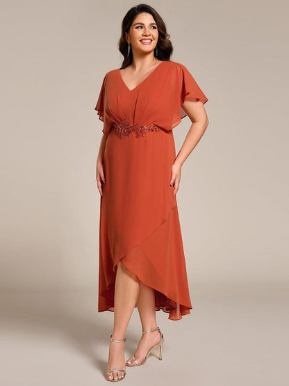 ever LILAS|Elegant A-line Waist Applique Ruffled Mother of the Bride Dress