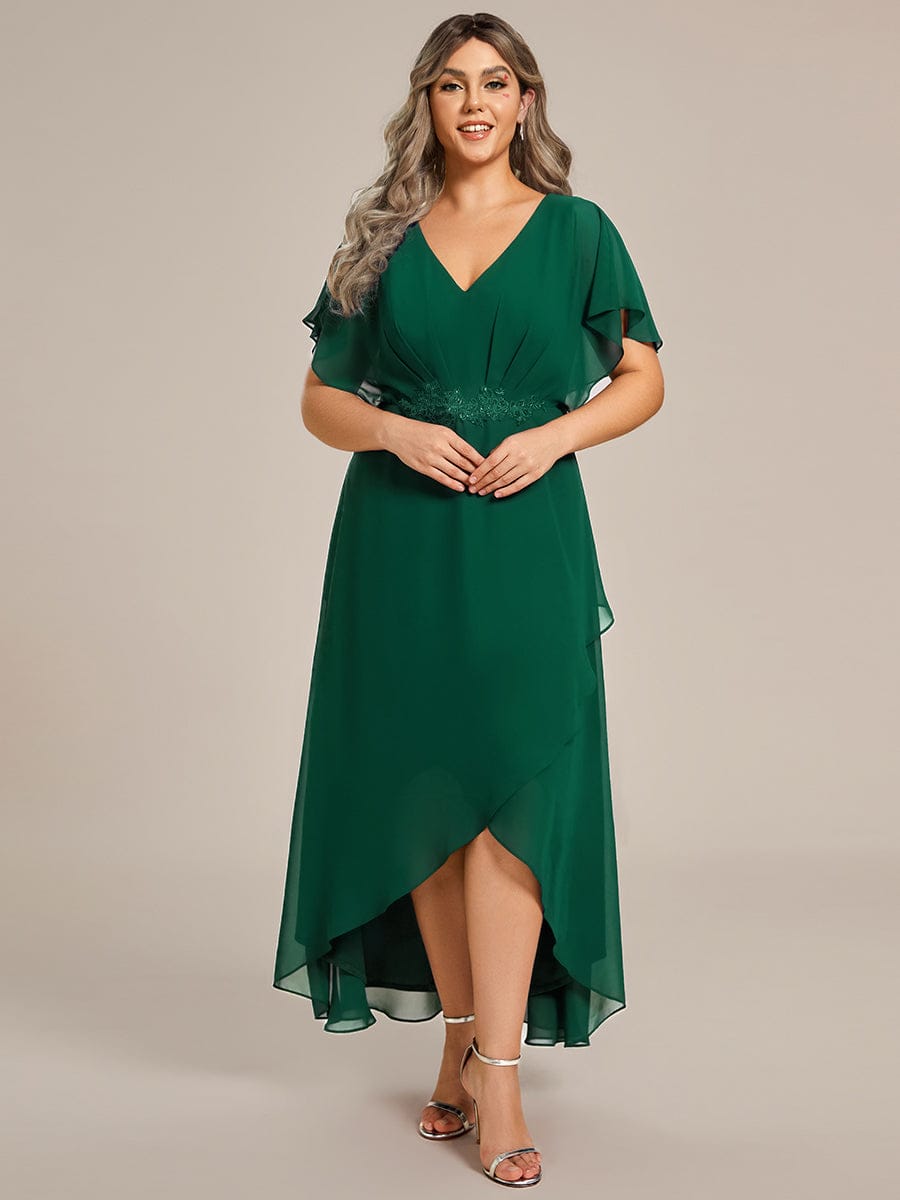 pretty LILAS|Plus Size Chiffon Midi A-Line Ruffle Sleeves Bridesmaid Dress