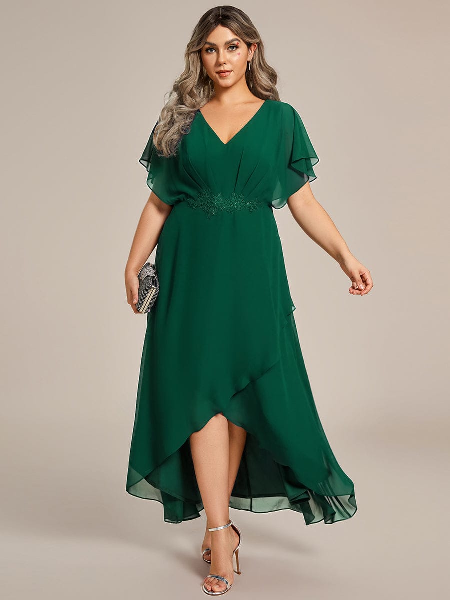 pretty LILAS|Plus Size Chiffon Midi A-Line Ruffle Sleeves Bridesmaid Dress