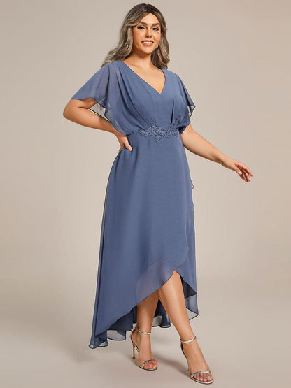 pretty LILAS|Plus Size Chiffon Midi A-Line Ruffle Sleeves Bridesmaid Dress