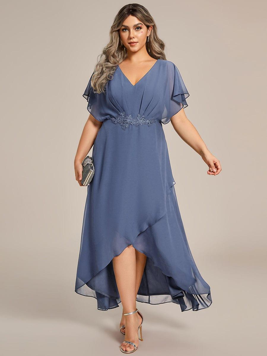 pretty LILAS|Plus Size Chiffon Midi A-Line Ruffle Sleeves Bridesmaid Dress