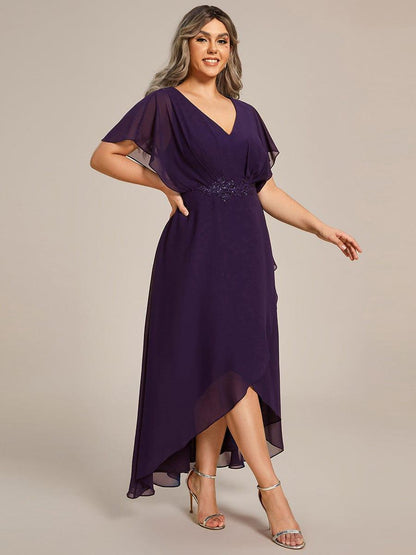 pretty LILAS|Plus Size Chiffon Midi A-Line Ruffle Sleeves Bridesmaid Dress