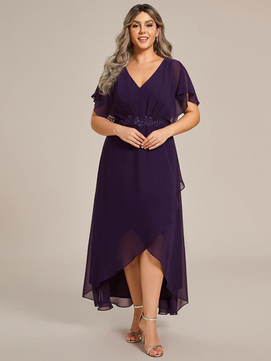 pretty LILAS|Plus Size Chiffon Midi A-Line Ruffle Sleeves Bridesmaid Dress