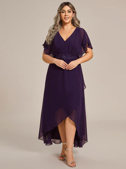 pretty LILAS|Plus Size Chiffon Midi A-Line Ruffle Sleeves Bridesmaid Dress