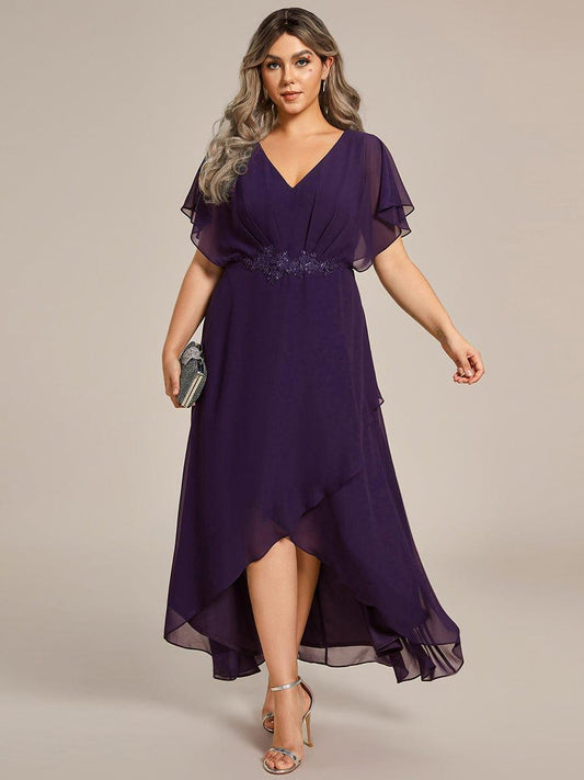 pretty LILAS|Plus Size Chiffon Midi A-Line Ruffle Sleeves Bridesmaid Dress