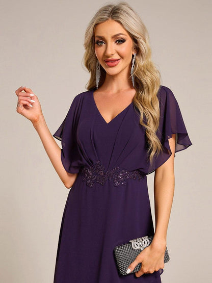 ever LILAS|Elegant A-line Waist Applique Ruffled Mother of the Bride Dress