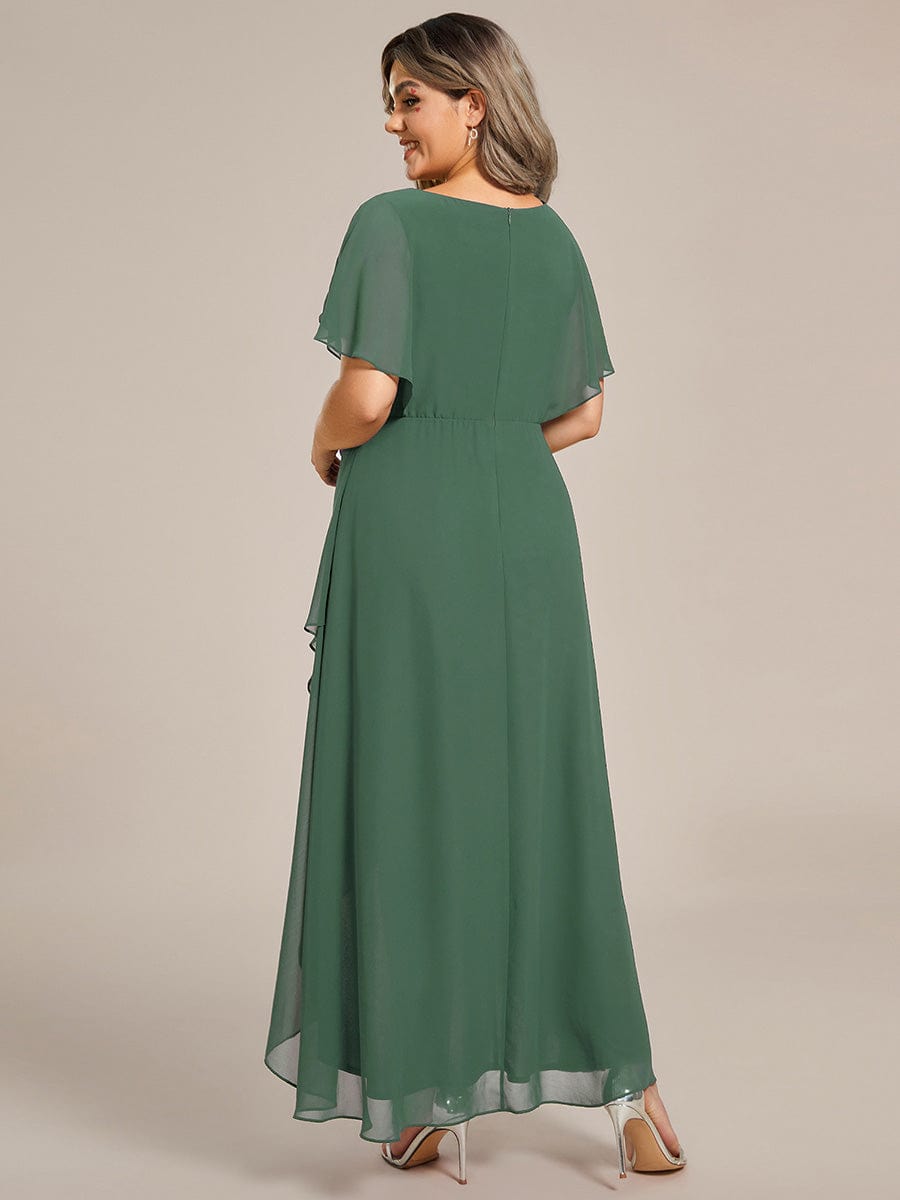 pretty LILAS|Plus Size Chiffon Midi A-Line Ruffle Sleeves Bridesmaid Dress