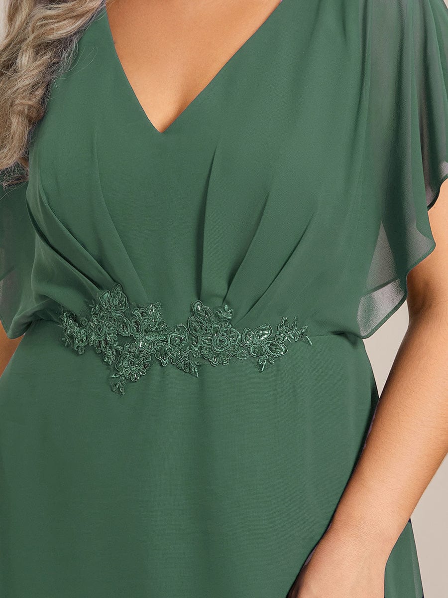 pretty LILAS|Plus Size Chiffon Midi A-Line Ruffle Sleeves Bridesmaid Dress