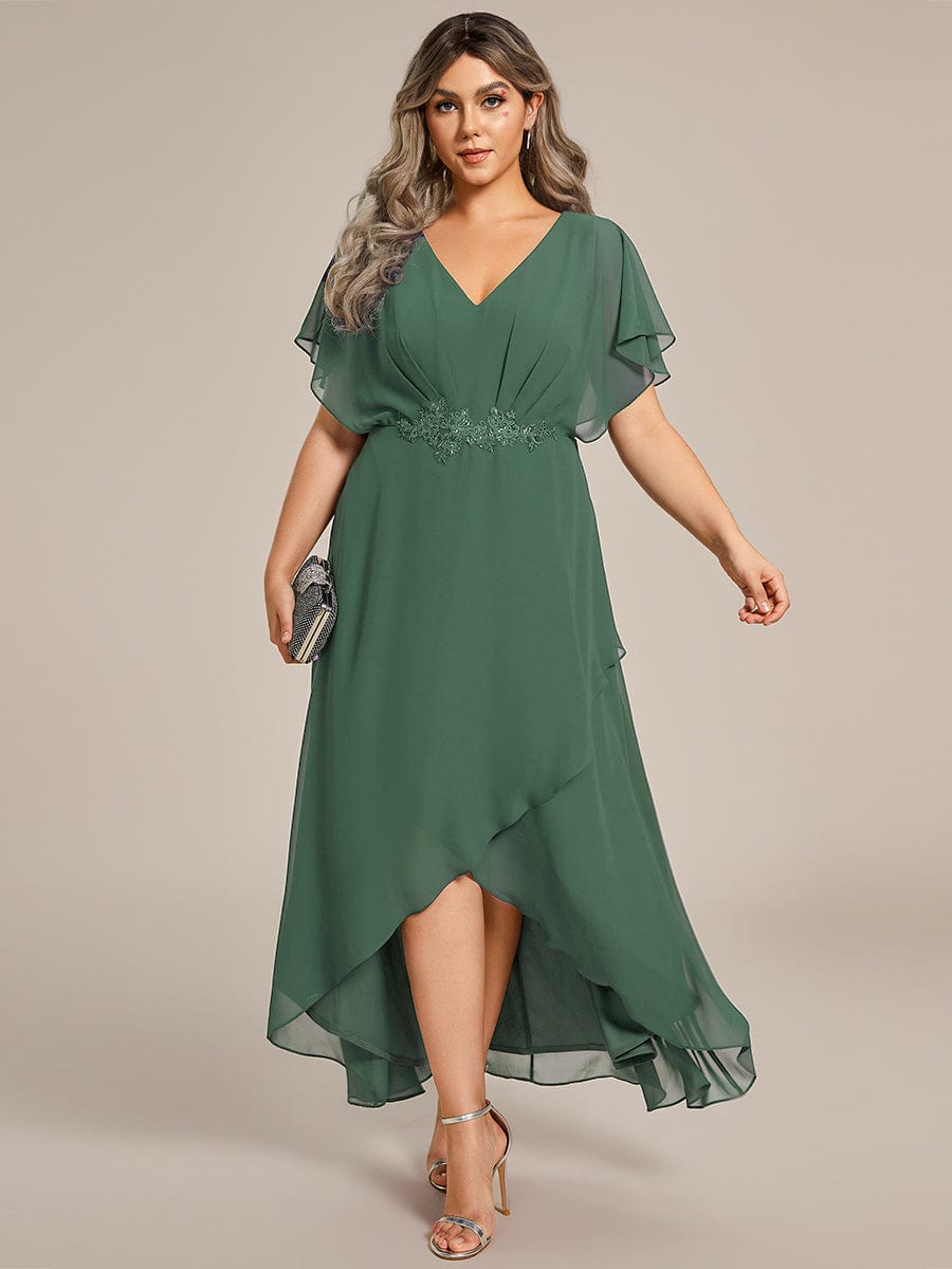 pretty LILAS|Plus Size Chiffon Midi A-Line Ruffle Sleeves Bridesmaid Dress