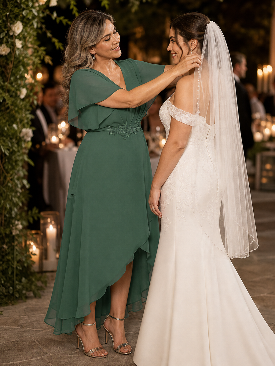 ever LILAS|Elegant A-line Waist Applique Ruffled Mother of the Bride Dress
