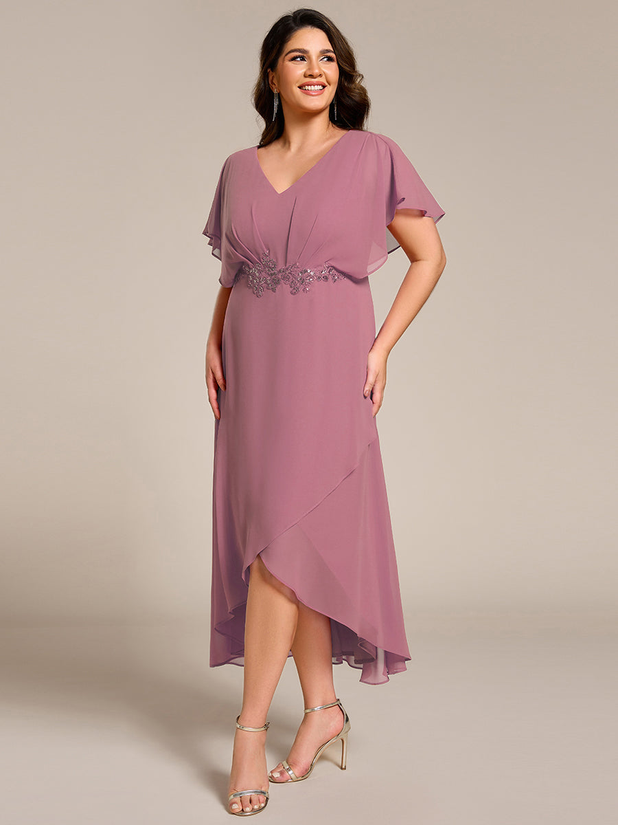 ever LILAS|Elegant A-line Waist Applique Ruffled Mother of the Bride Dress